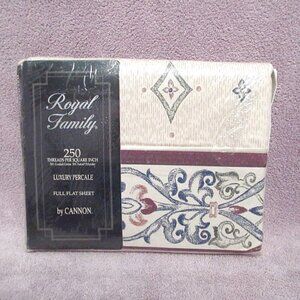 Vtg Cannon Royal Family Full Flat Sheet NOS Luxury Percale Floral Made In USA